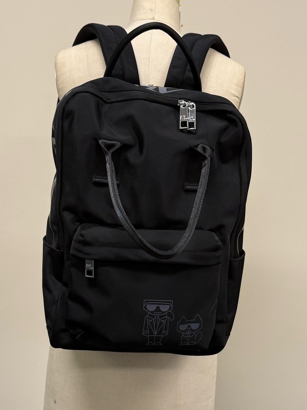 Karl Lagerfeld Black Backpack with Icon Graphic NWT Kitty Karl